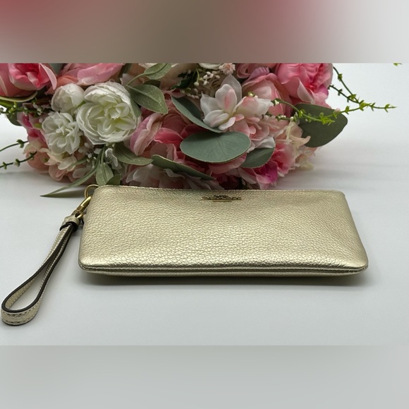 Coach Gold Metallic Pebbled Leather Wristlet - Picture 11 of 15